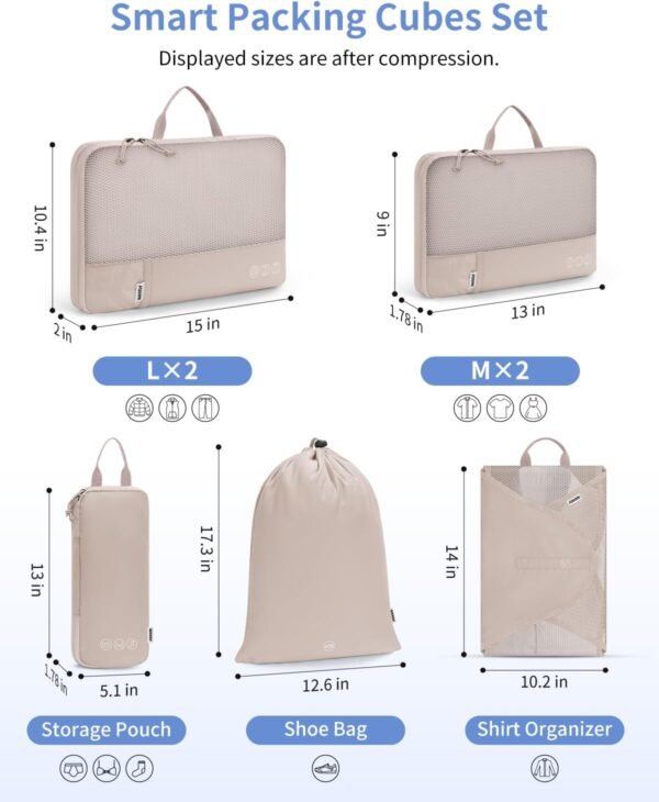 WANDF 7 Set Compression Packing Cubes for Travel - Image 2